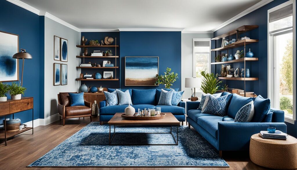 blue and brown living room